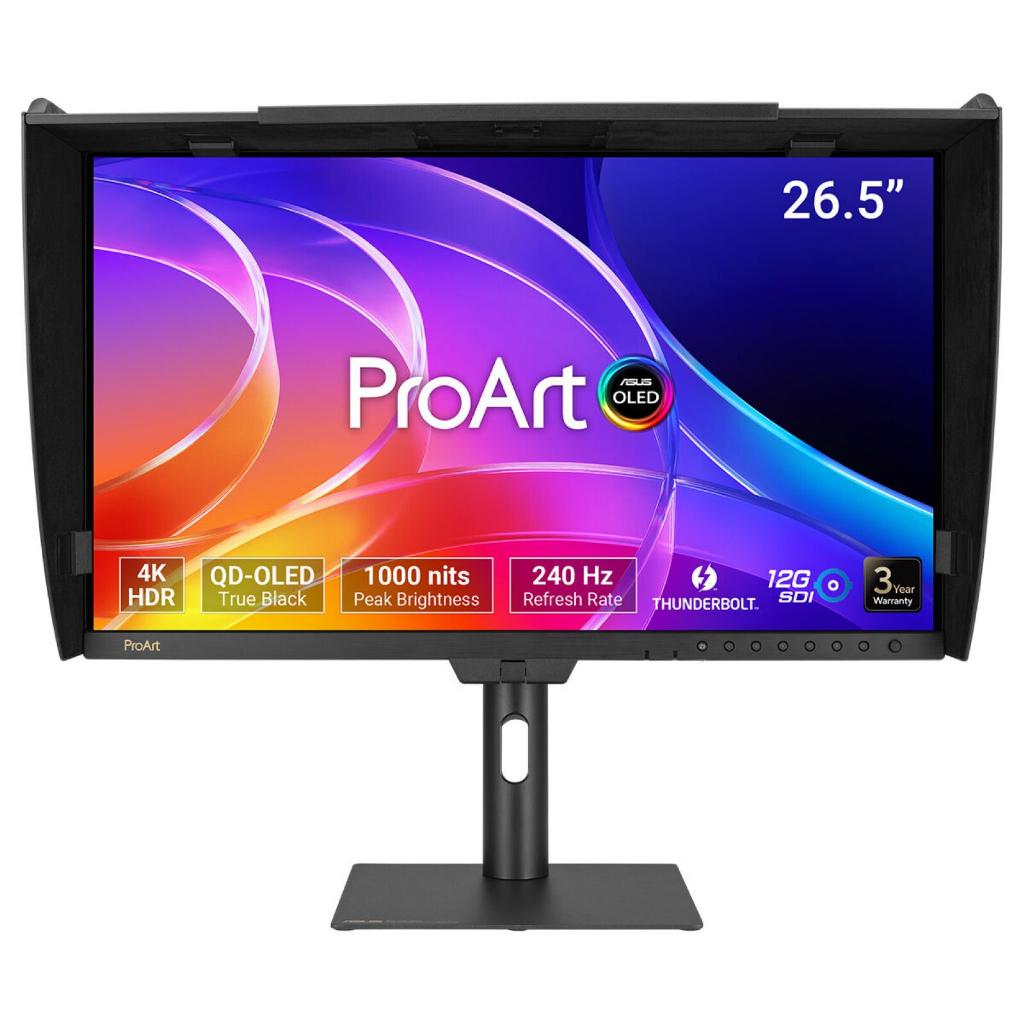 ASUS ProArt OLED PA27USD 26.5" 4K UHD QD-OLED Professional Monitor, 3840 x 2160, 240Hz, 0.1ms GTG, Thunderbolt 4 96W, HDMI 2.1, DisplayPort 2.1, 12G-SDI, DisplayHDR True Black 400, Black