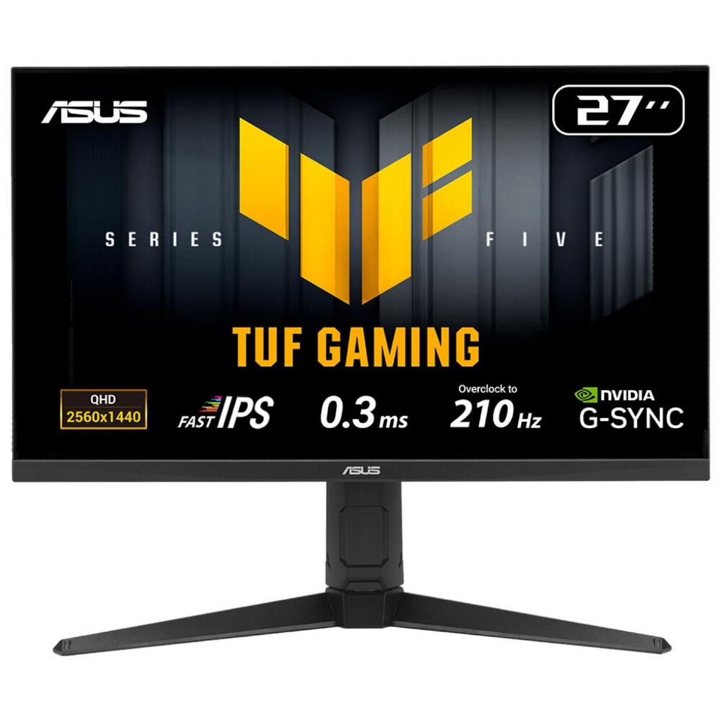 ASUS TUF Gaming VG27AQL5A 27" QHD Fast IPS Gaming Monitor, 2560 x 1440, 210Hz, 1ms GTG, 2x HDMI 2.0, DisplayPort 1.4, FreeSync Premium, G-SYNC Compatible, DisplayHDR 400, Black