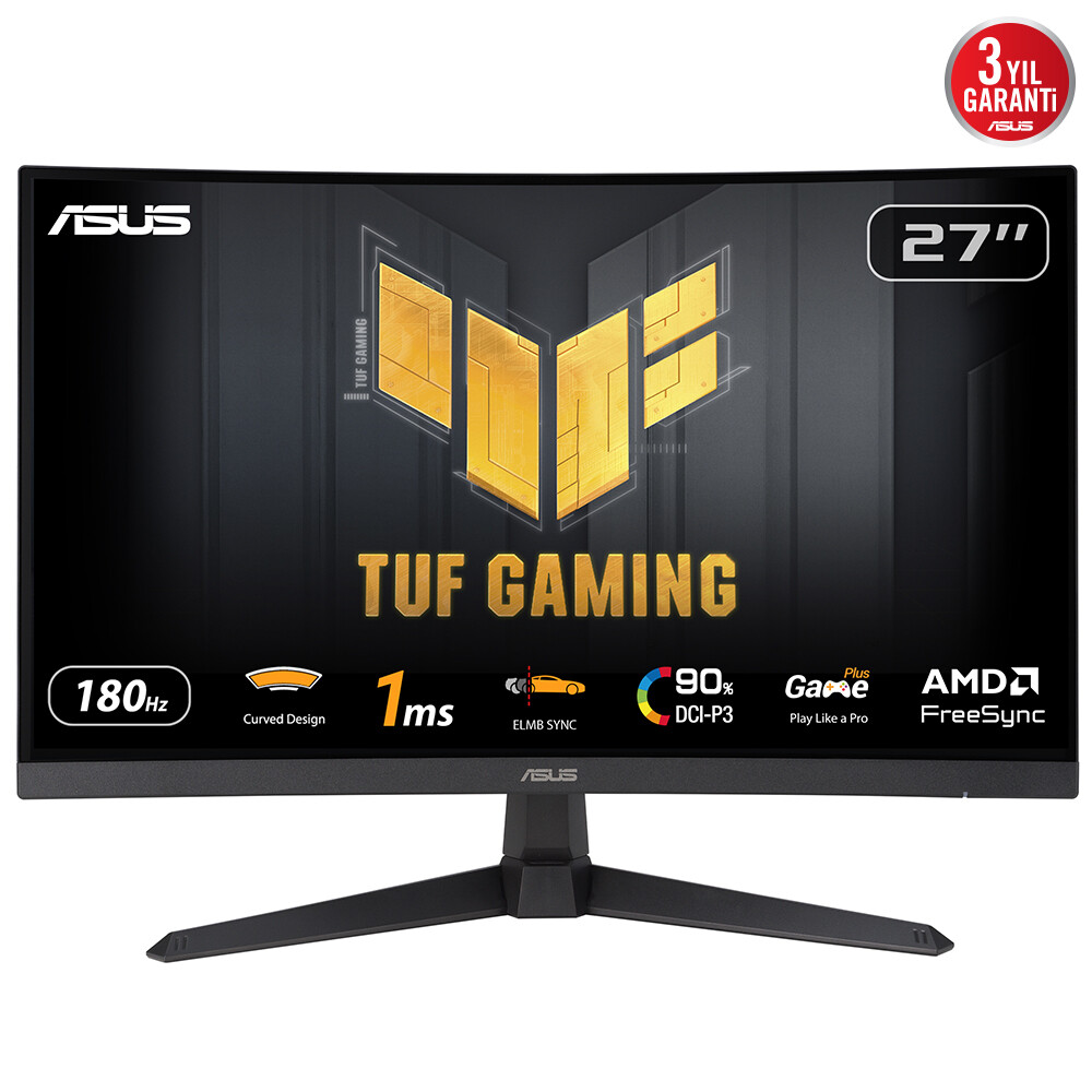 ASUS TUF Gaming VG27VQ3B 27" Full HD Curved Gaming Monitor, 180Hz, 1ms GTG, FreeSync, ELMB Sync, 1500R, HDMI 2.0, DisplayPort 1.2