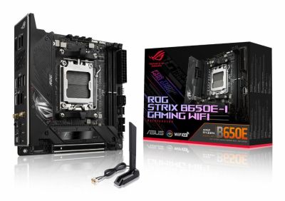 ASUS ROG Strix B650E-I Gaming WiFi AMD Ryzen AM5 mini-ITX Motherboard, 10 + 2 power stages, DDR5, two M.2 slots, PCIe 5.0, 2.5G LAN, WiFi 6E, USB 3.2 Gen 2x2 Type-C port, and Aura Sync RGB lighting