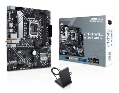 ASUS Prime H610M-A WIFI D4 Intel H610 (LGA 1700) mic-ATX motherboard with DDR4, PCIe 4.0, dual M.2 slots, Intel 1 Gb Ethernet, WIFI 5, DisplayPort, HDMI, D-Sub, USB 3.2 Gen 2 ports, SATA 6 Gbps