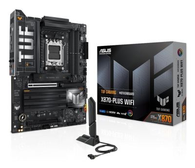 ASUS TUF GAMING X870-PLUS WIFI AMD ATX Motherboard, 16+2+1(80A) power stages, DDR5, PCIe 5.0, supports next-gen GPUs, 4 x M.2 slots, WiFi 7, USB4, front USB 20Gbps w/ PD Fast Charge