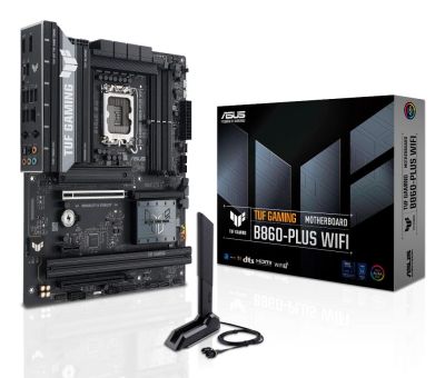 ASUS TUF GAMING B860 PLUS WIFI Intel ATX Motherboard, 12+1+2+1 80A DrMOS power stages, DDR5, PCIe 5.0, 3xM.2 slots, WiFi 7, 2.5Gb Ethernet, DisplayPort, USB 20Gbps Type-C with DP Alt mode