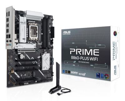 ASUS PRIME B860-PLUS WIFI Intel ATX Motherboard, 8+1+1+1 80A DrMOS power stages, DDR5, PCIe 5.0, 2xM.2 slots, Realtek 2.5Gb Ethernet, Wi-Fi 6E, DisplayPort, HDMI, USB 20Gbps Type-C