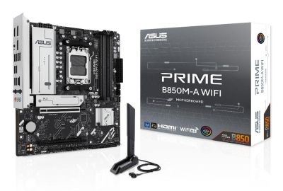ASUS PRIME B850M-A Wi-Fi, AMD mATX Motherboard, DDR5 Slot, PCIe 5.0 Ready, 3 M.2 Slots, 6E Wi-Fi, Ethernet Realtek 2.5 Gb, DisplayPort, HDMI, Front USB-C 5 Gbps, BIOS FlashBack, Aura Sync