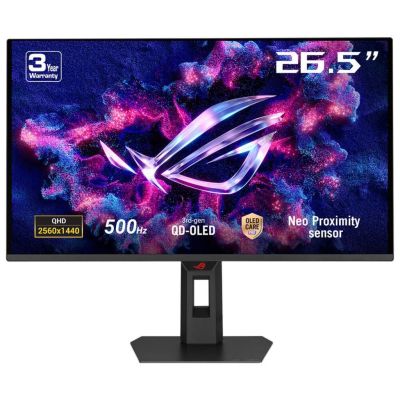 ASUS ROG Strix OLED XG27AQDPG 26.5" QHD QD-OLED Gaming Monitor, 500Hz, 0.03ms GTG, DisplayHDR True Black 500, FreeSync Premium Pro, HDMI 2.1